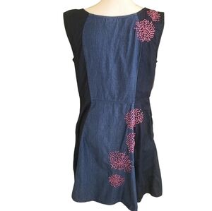 eShakti chambray w/ pink flowers embroidered fit & flare dress size 14